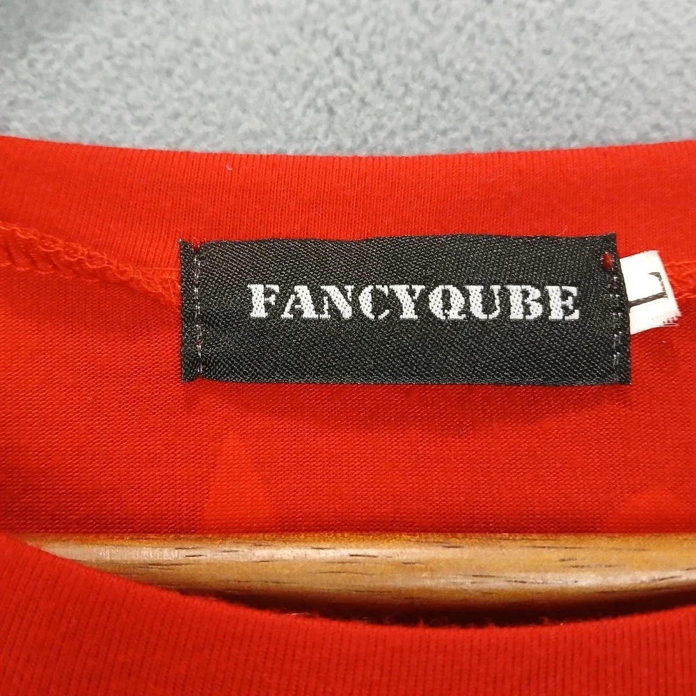 Fancyqube Knit T-Shirt Women Large Red I Feel Like Pablo Print Stretch Crew Neck